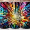 Three Colorful Tumblers Featuring A Stained-Glass Style Radiating Design.