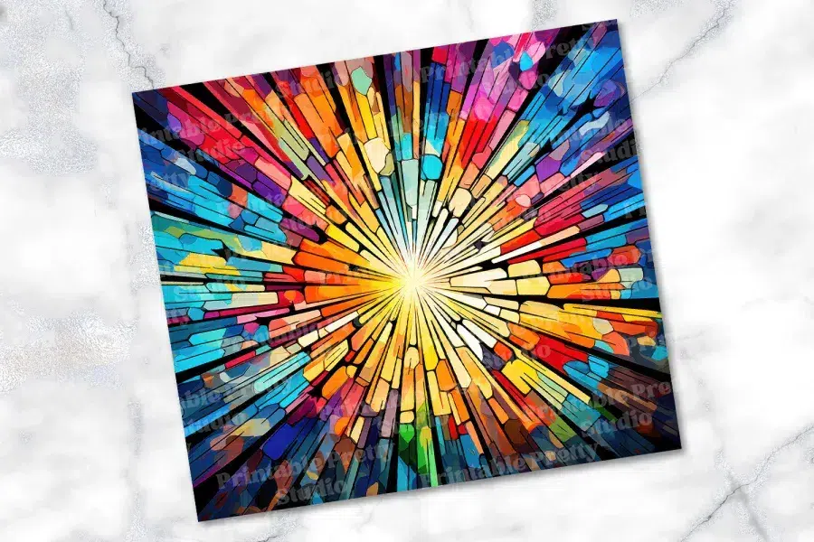 Abstract Stained Glass Artwork Depicting A Colorful Burst Of Light.