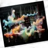 Abstract Artwork Featuring Flowing Pastel-Colored Lines And Translucent Spheres On A Black Background.