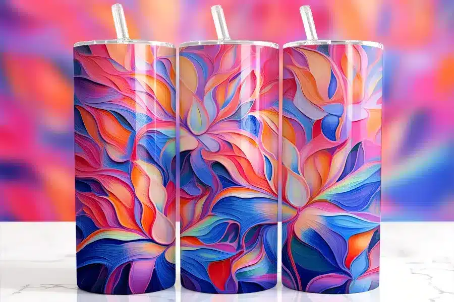 Abstract Floral Swirls Tumbler Wrap - digital download PNG design with pink and blue flowers