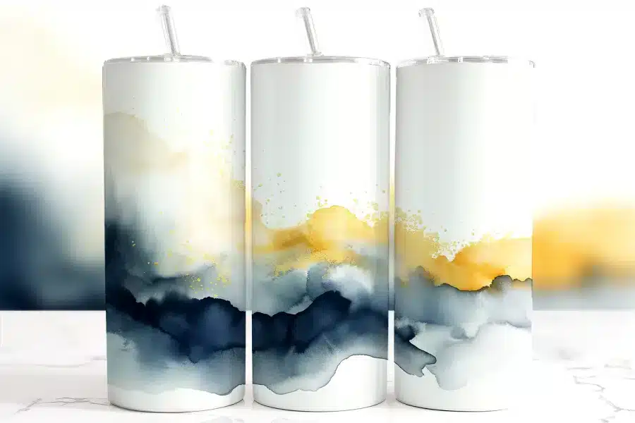 Abstract Gold Blue Watercolor Tumbler Wrap - digital download PNG design with artistic texture