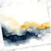 Abstract Painting In Shades Of Gold, Blue, And Gray.
