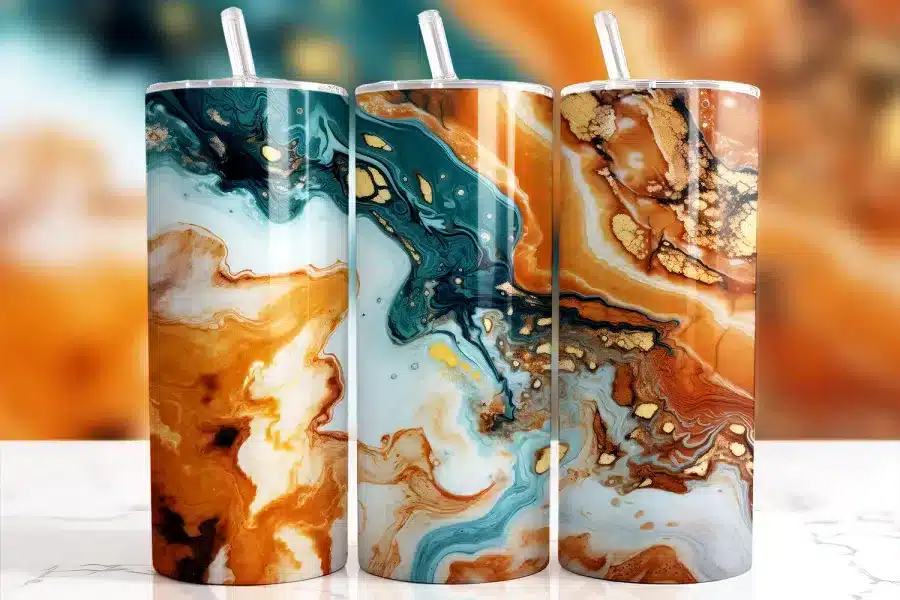 Abstract Gold Blue Orange Swirls Tumbler Wrap - digital download PNG design for colorful tumblers