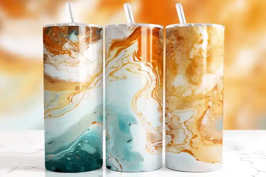 Abstract Gold Blue White Swirl Tumbler Wrap - digital download PNG design for artistic tumblers