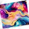 Abstract Painting In Vibrant Blues, Purples, Pinks, And Gold.