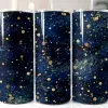 Three Navy Blue Tumblers With Gold Speckles.