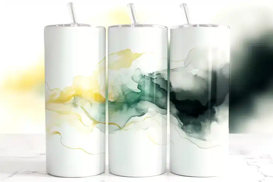 Gold Green Black Ink Tumbler Wrap - digital download PNG design with abstract art for tumblers