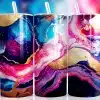 Gold Pink Blue Swirl Tumbler Wrap Featuring Abstract Fluid Art With Rich Navy, Hot Pink, Electric Blue, And Marbled Gold Accents In A High-Contrast Moody Ink Style, Shown On A 20Oz Skinny Tumbler Mockup.