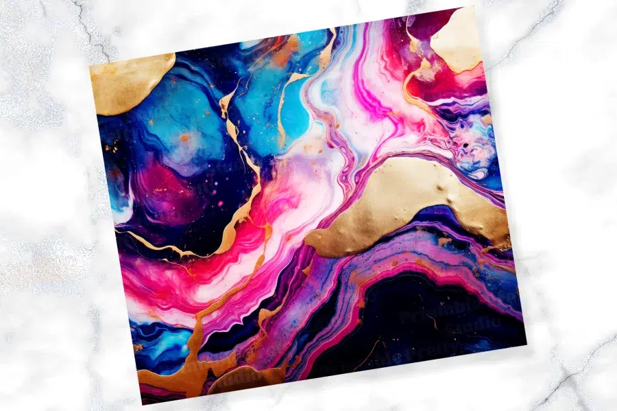 Abstract Painting In Pink, Purple, Blue, And Gold.