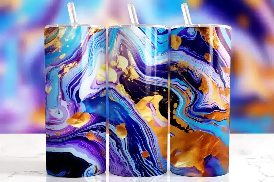 Gold Purple Blue Abstract Swirl Tumbler Wrap - digital download PNG design for luxurious tumblers