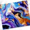 Abstract Painting In Swirling Shades Of Purple, Blue, And Gold.