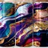 Three Tumblers With A Colorful Abstract Design Featuring Swirling Purples, Blues, And Gold Accents.