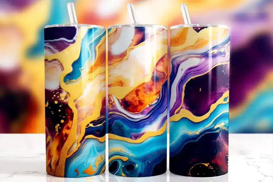 Abstract Gold Purple Blue Swirl Tumbler Wrap - digital download PNG design for artistic tumblers