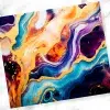 Abstract Painting In Swirling Blues, Purples, Oranges, And Gold.