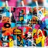 Graffiti Art Color Tumbler Wrap Design Featuring Bold Neon Colors, Spray Paint Patterns, And Abstract Street Art Details On 20Oz Skinny Tumblers