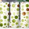 Three Tumblers With A Watercolor Polka Dot Design In Shades Of Green And Brown.