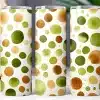 Three Tumblers With A Watercolor Dot Pattern In Shades Of Green And Brown.
