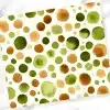 Watercolor-Style Pattern Of Various Sized Circles In Shades Of Green And Brown On A White Background.