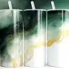 Green Gold Marble Tumbler Wrap Design Featuring Deep Emerald Ink Swirls, White Marble Texture, And Flowing Gold Veining With Glitter Accents