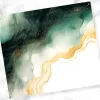 Abstract Painting In Shades Of Green And Gold With A White Background.