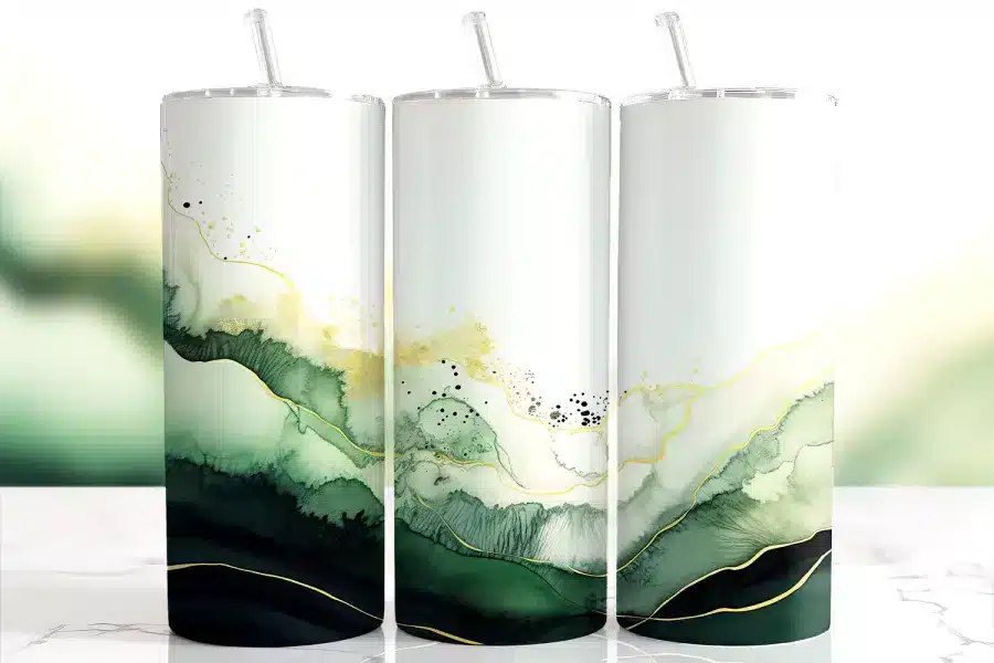 Abstract Green Gold Lines Tumbler Wrap - digital download PNG design for artistic tumblers