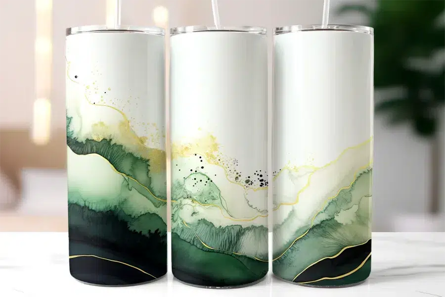 A Group Of Tall White And Green Drinks