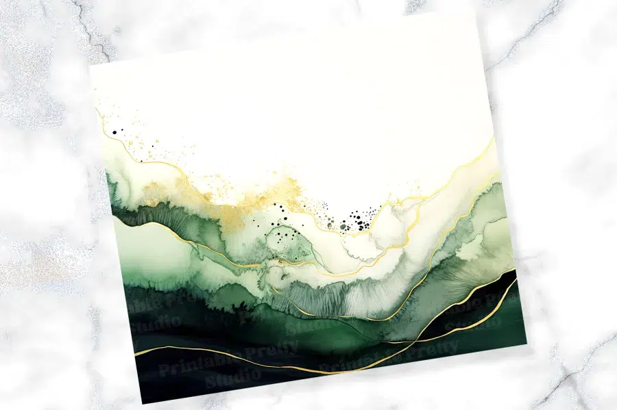A Painting Of Green And Gold Colors