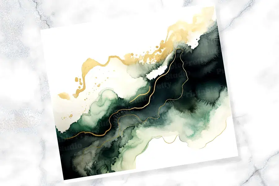 A Painting Of Green And Gold Colors