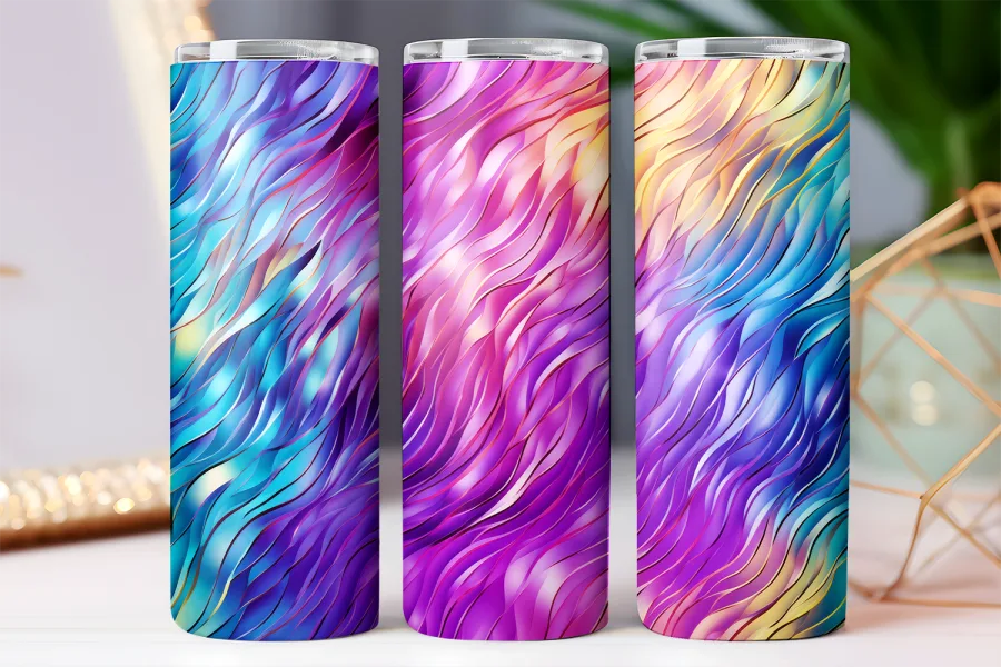 a group of colorful cylindrical containers