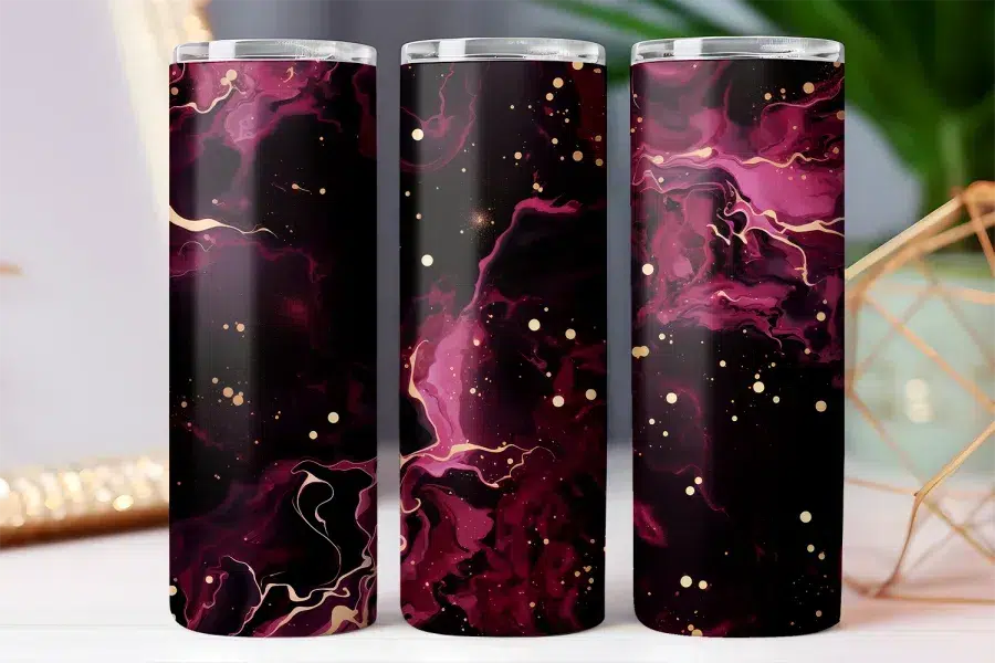 a group of purple and gold drinks