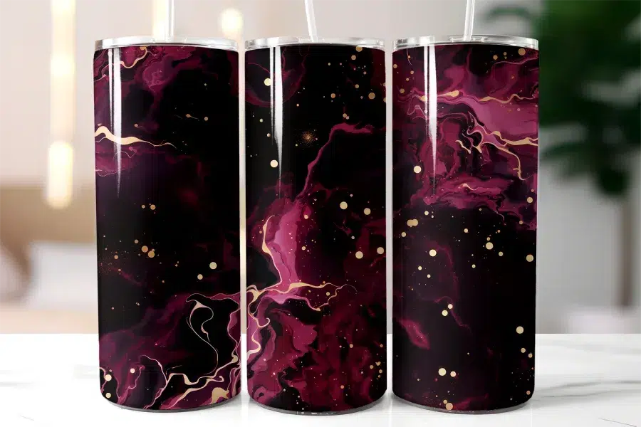A Group Of Purple And Gold Drinks