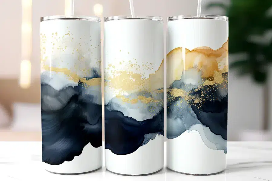 A Group Of Tall White And Blue Drinks