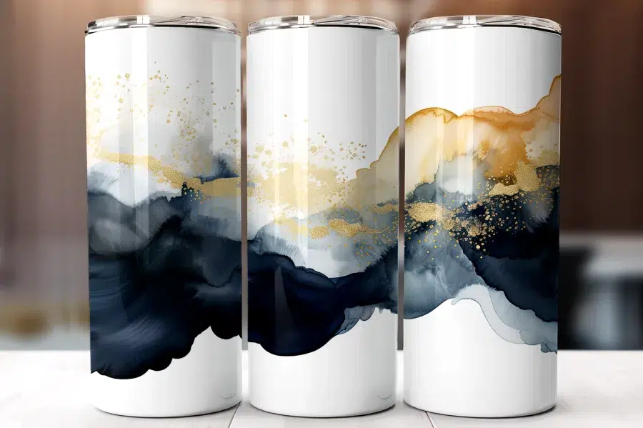A Group Of Tall Cans With A Design On Them