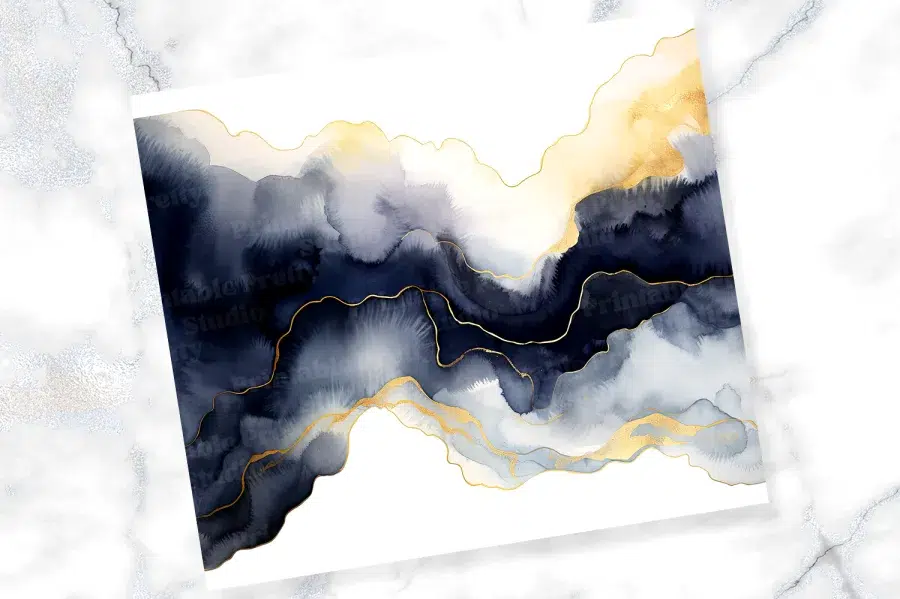 A Painting Of A Blue And Gold Line