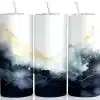 Navy Gold Watercolor Tumbler Wrap Design Featuring Deep Alcohol Ink Washes In Blue With Gold Splatter And Fine Metallic Linework On A White Background
