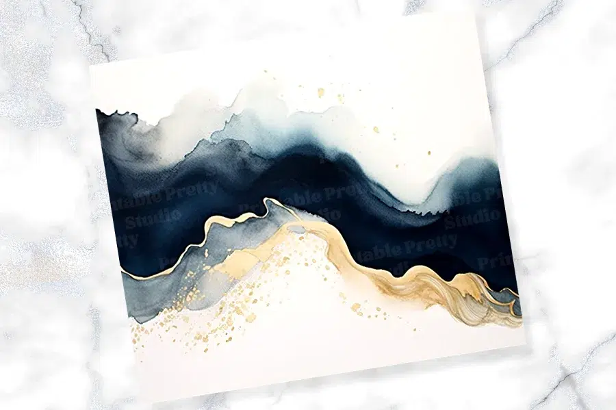 Abstract Painting In Shades Of Blue And Gold.