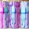 Three Pastel-Colored Tumblers With A Dripping Paint Design.
