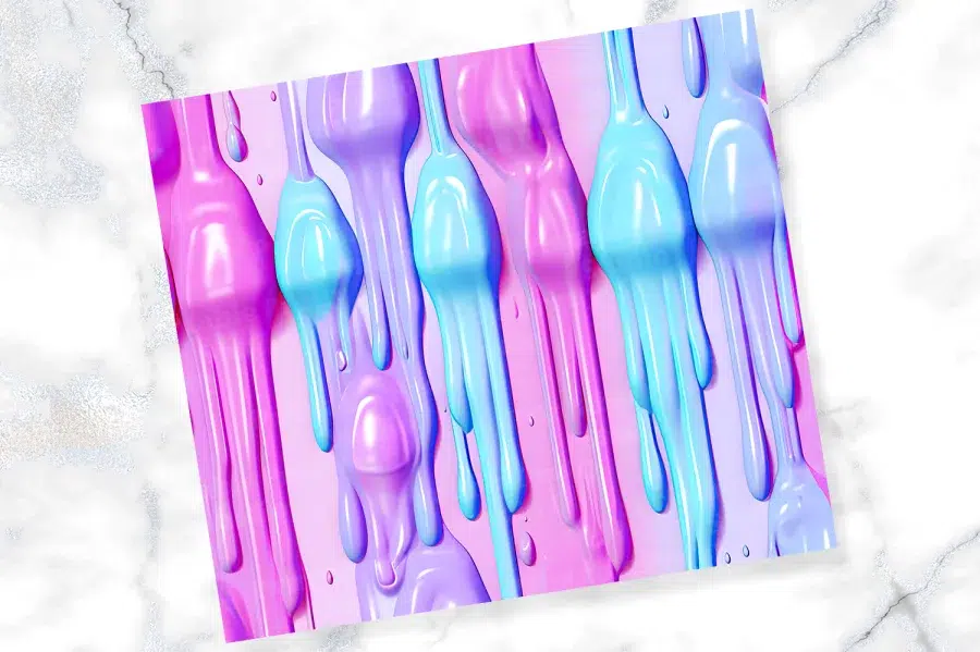 Dripping Paint In Shades Of Pink, Purple, And Blue.