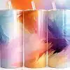 Pastel Swirl Tumbler Wrap Design Featuring Feathered Abstract Brush Shapes In Pink, Peach, Aqua, Lavender, And Coral With Soft Gradient Blends