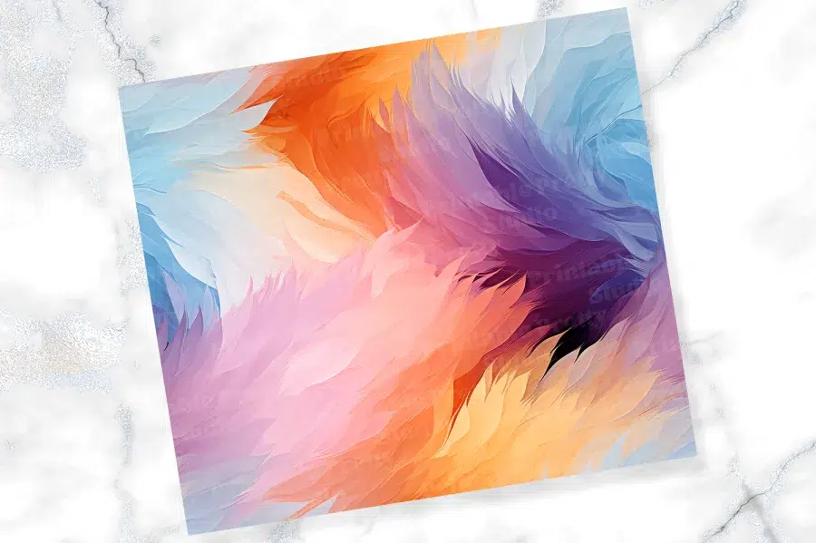 Abstract Painting Of Pastel-Colored Feathers.