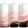Pink Black Swirl Tumbler Wrap Design Featuring Flowing Transparent Ribbons Of Blush, Nude, And Charcoal With Light Gold Line Accents On A Clean White Background