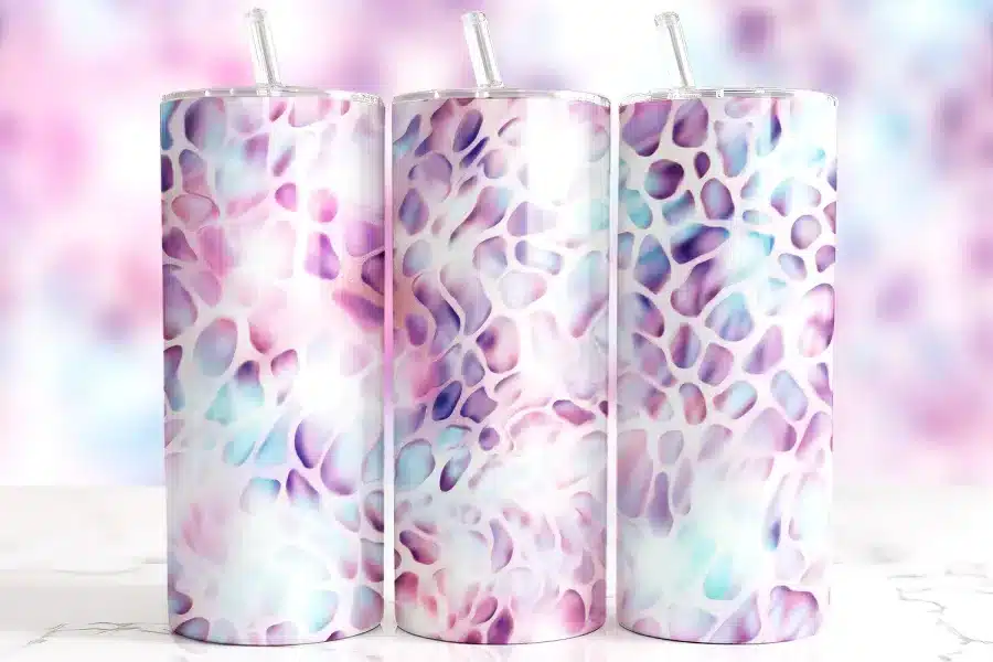 Pastel Giraffe Tumbler Wrap Design Featuring Glossy Pink, Blue, And Purple Animal Print Inspired Pattern With Soft Gradient Highlights On A White Base
