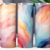 Three Tall Tumblers With Abstract Swirling Pastel Designs.