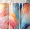 Three Stainless Steel Tumblers With Abstract Wavy Pastel Designs.