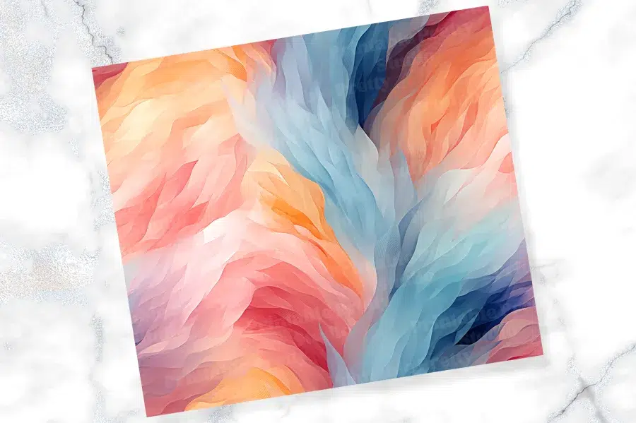 Abstract Painting In Shades Of Peach, Pink, And Blue.