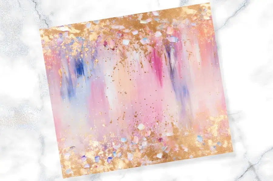 Abstract Painting In Pink, Purple, And Gold.