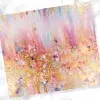 Abstract Painting In Pink, Gold, And Light Blue With A Textured Effect.