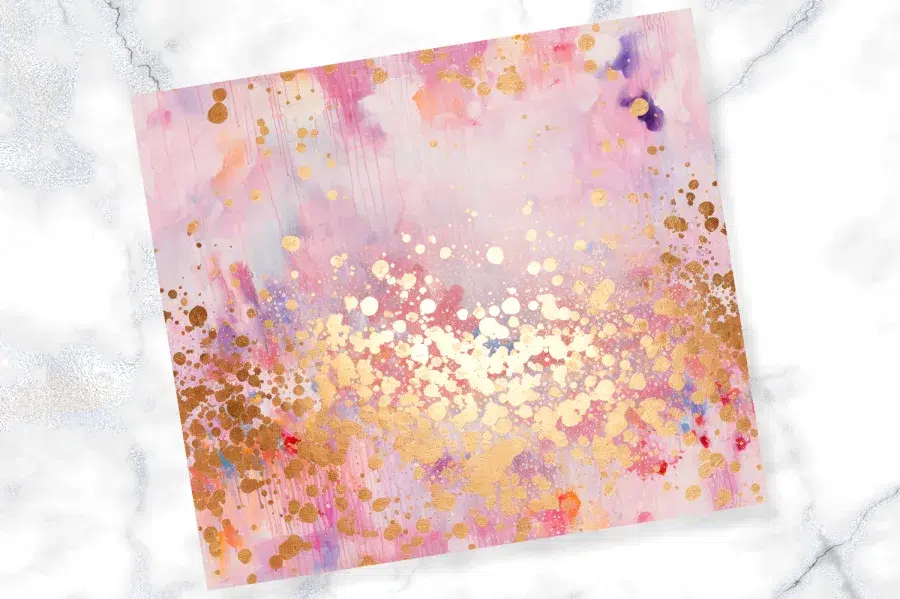 Abstract Painting In Pink, Purple, And Gold.
