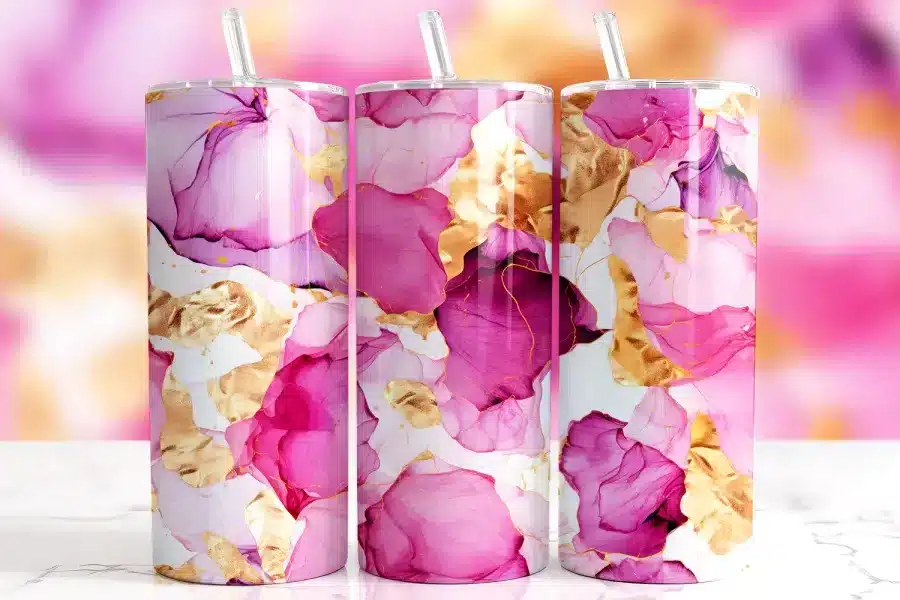 Pink Gold Watercolor Ink Tumbler Wrap - digital download PNG design with abstract art effect