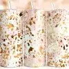 Pink Gold Cow Print Tumbler Wrap Design Featuring Metallic Gold Cow Print Spots Scattered Over A Soft Pink Background With Subtle Glossy Texture